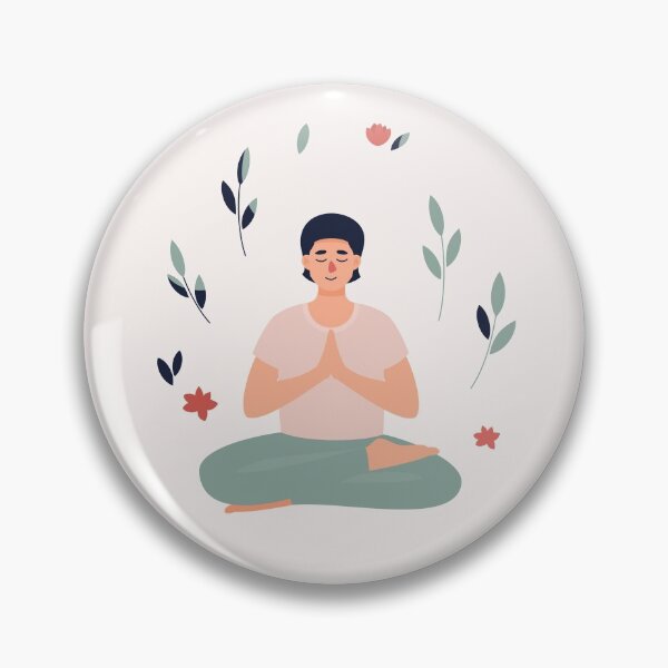 Artikelvorschau, Brunet Mann sitzt Lotus Position mit Blättern Blumen entworfen und verkauft von paradiskt.