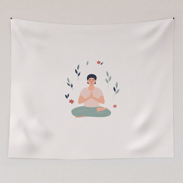 Item preview, Brunet Man Sitting Lotus Position With Leaves Flowers designed and sold by paradiskt.