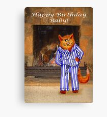 Happy Birthday Baby, cheeky ginger cat in pyjamas Canvas Print