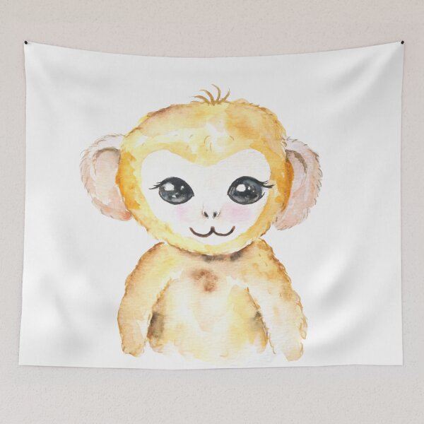 Item preview, hand painted cute baby monkey watercolor  designed and sold by ColorandColor.