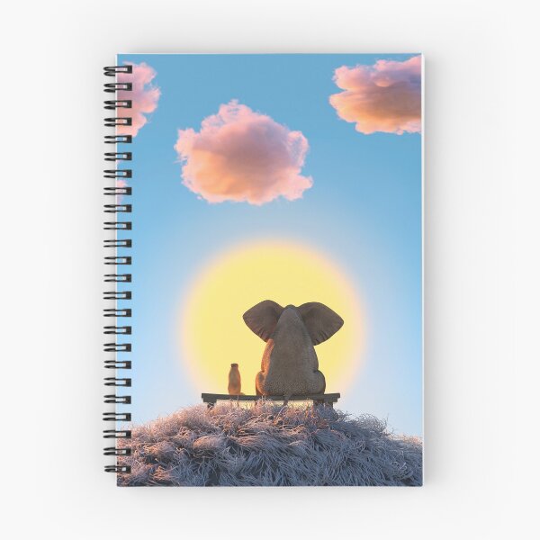 Item preview, elephant and dog are sitting on a hill at sunset designed and sold by Mike Kiev art.