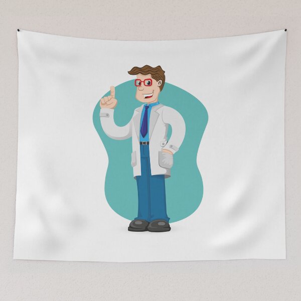 Item preview, Illustration caucasian man in lab coat, doctor, professor or pharmacist with hand in pocket explaining. Ideal for institutional and training materials designed and sold by LucianoCosmo.