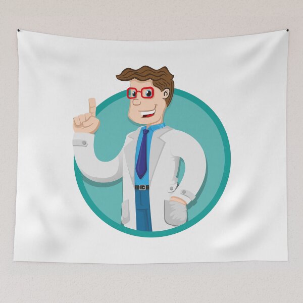 Item preview, Illustration caucasian man in lab coat, doctor, professor or pharmacist with hand in pocket explaining. Ideal for institutional and training materials designed and sold by LucianoCosmo.