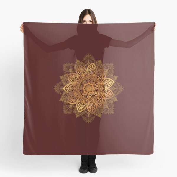 Beautiful Ethnic Gold Floral Mandala on Dark Red Scarf