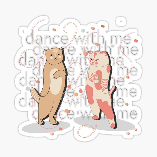 cat dancing - pink and black Sticker