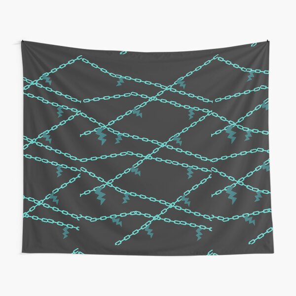 electric shock chains lightning spark teal on black Tapestry