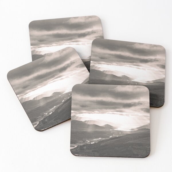 Item preview, Crepuscular Rays over Fort William and Loch Linnhe from Meall Coire Lochain (B&W) designed and sold by ScotLandscapes.