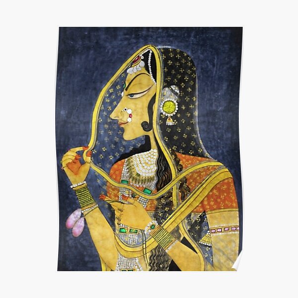 Portrait de femme Bani Thani en costume traditionnel du Rajasthan, la Joconde de l'Inde par Nihal Chand Poster