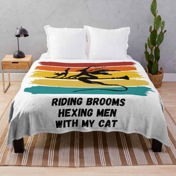 Item preview, Sunset Witch Riding Brooms Hexing Men with My Cat designed and sold by Nathalie Aynié.