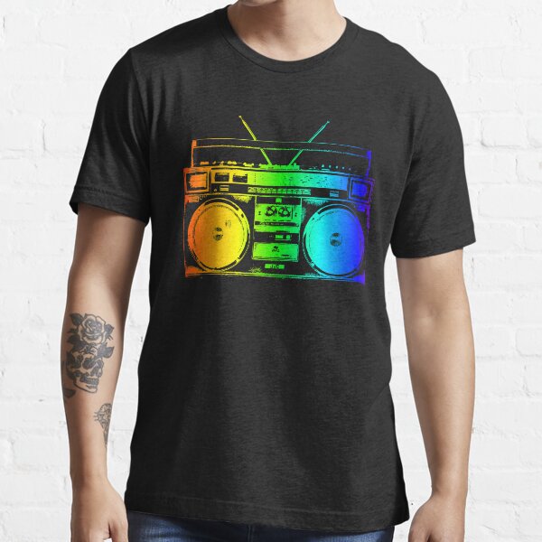 Boombox Ghettoblaster Rainbow 80s Neon Glow Retro Tie Dye Art Essential T-Shirt