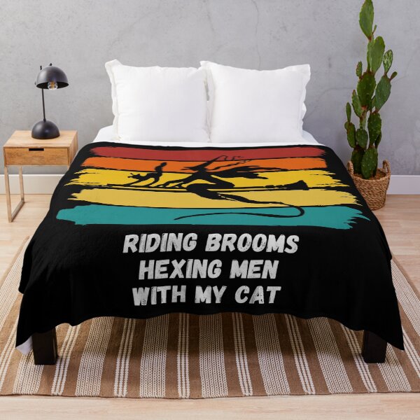 Item preview, Sunset Witch Riding Brooms Hexing Men with My Cat designed and sold by Nathalie Aynié.