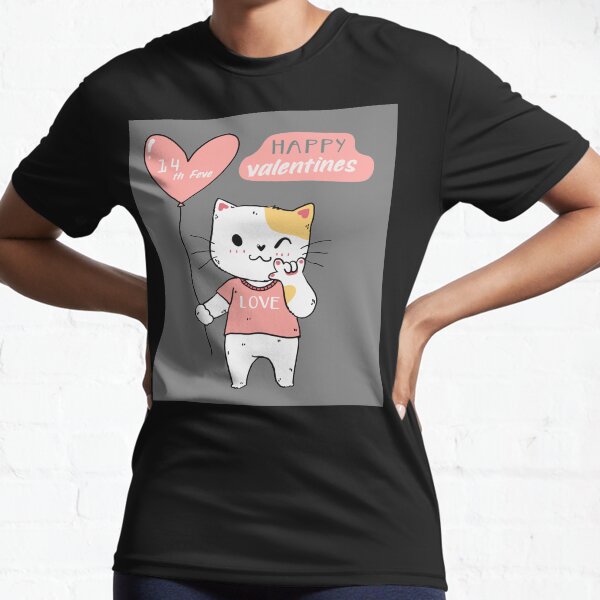 Cute Cat Happy Valentines Active T-Shirt