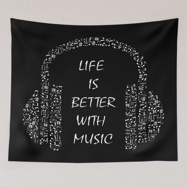Item preview, Life is better with music - headphone musical note detail arrangement (dark mode) designed and sold by Deegital18.