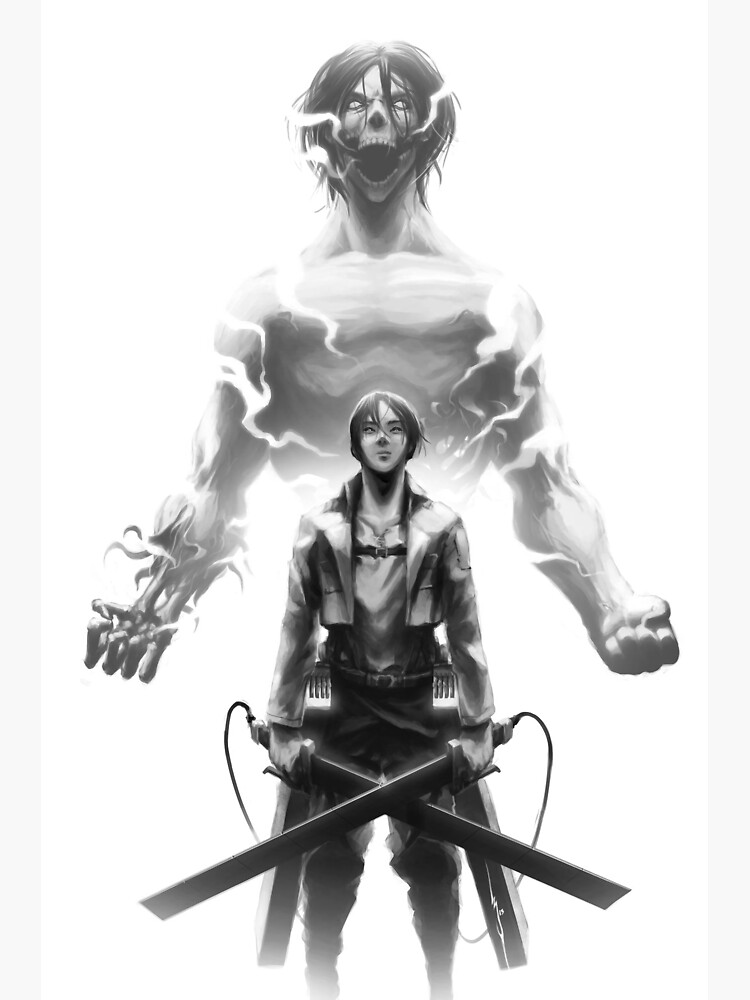 "Attack On Titan Eren Yeager Black and White Art - Attack Titan Eren