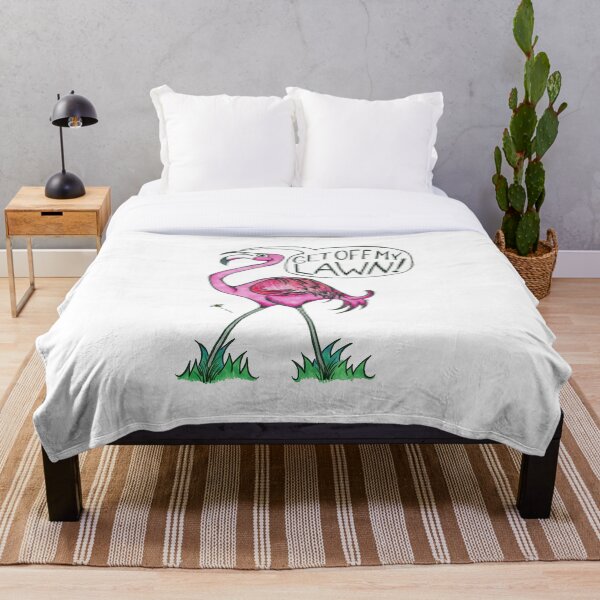 Artikelvorschau, Retro Pink Flamingo - Runter von meinem Rasen! entworfen und verkauft von The White Bat.