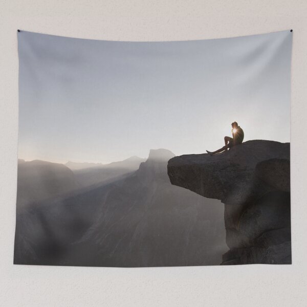 Item preview, Yosemite national park hiker on cliff sunlight designed and sold by Piosenka Art.