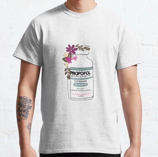 Pegatina Propofol Anestesiólogo Botella florecida Futuro médico Anestesia Camiseta clásica
