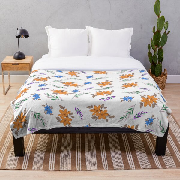 Artikelvorschau, Orange und blaues Blumenmuster mit Blättern 2 entworfen und verkauft von PatternHeavens.
