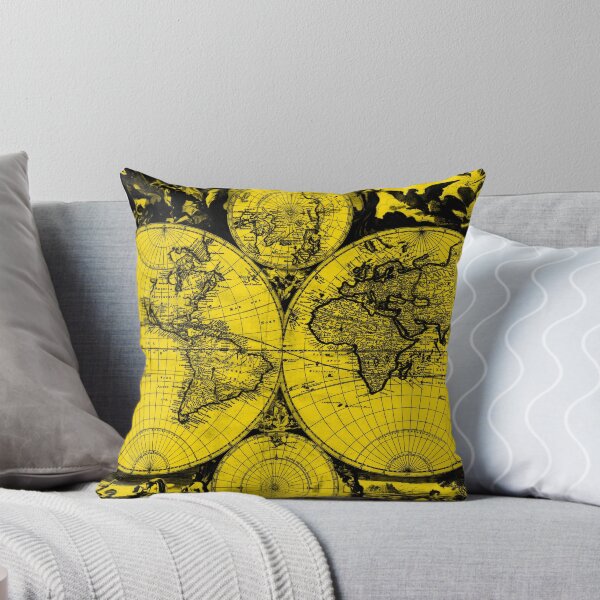 Item preview, Vintage Map of The World (1685) Black & Yellow  designed and sold by BravuraMedia.