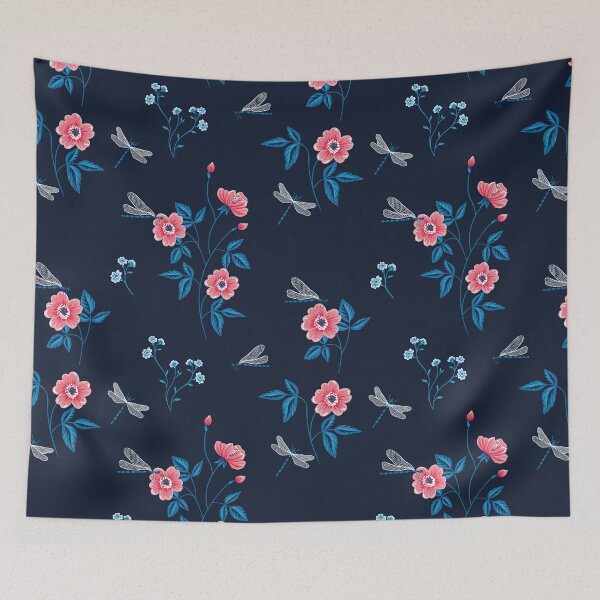 Item preview, Dragonflies and flowers in blue designed and sold by Katbydesign.