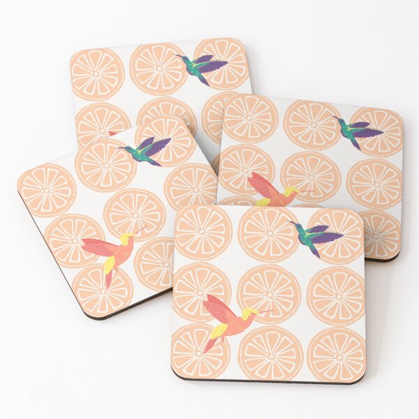Item preview, Tropical hummingbirds with citrus fruit pattern designed and sold by TheWaterBirds.