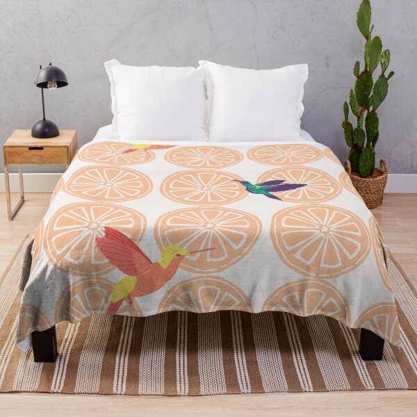 Item preview, Tropical hummingbirds with citrus fruit pattern designed and sold by TheWaterBirds.
