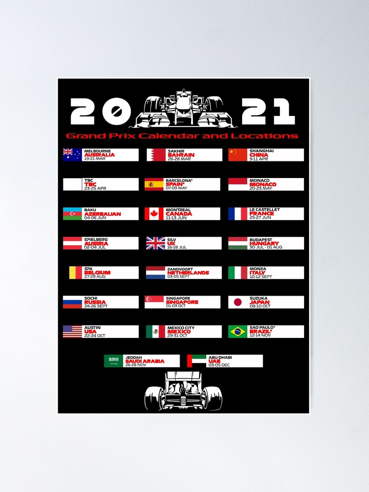 2024 Formula 1 F1 Grand Prix Schedule Calendar Race Poster Art Print  (Light)
