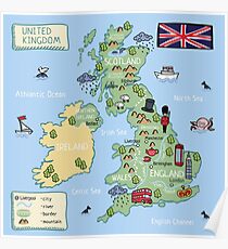 Cartoon map United Kingdom Poster