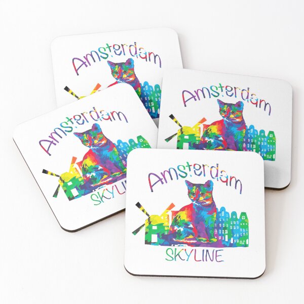 Item preview, Colorful Amsterdam Skyline Cat designed and sold by Cute Designs Shop.