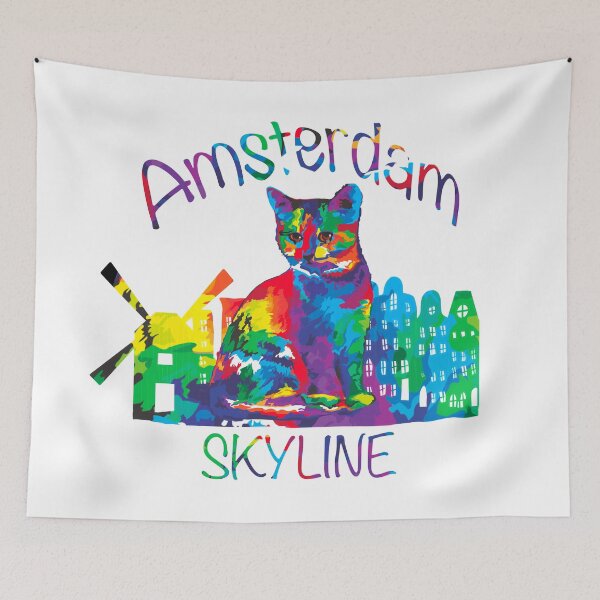 Item preview, Colorful Amsterdam Skyline Cat designed and sold by Cute Designs Shop.