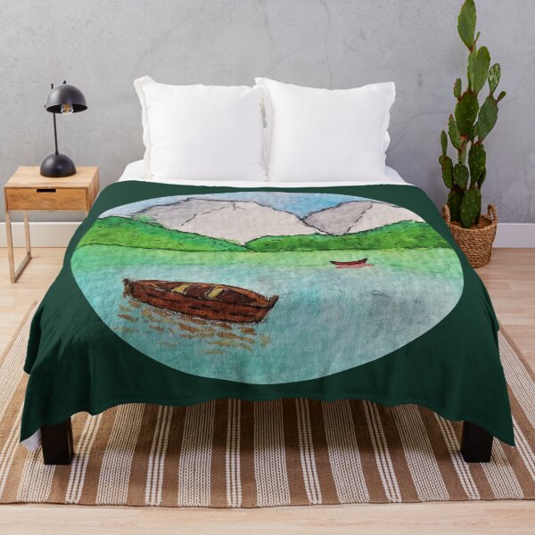 Item preview, Lake, Mountain, Boats Watercolor Painting designed and sold by WatercolorStore.