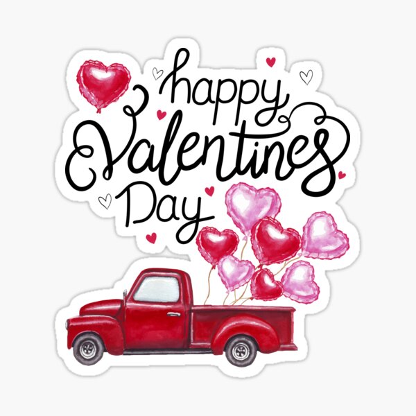 Red Truck With Hearts Happy Valentine's Day Gifts For Women Sticker for  Sale by ShopWorld22