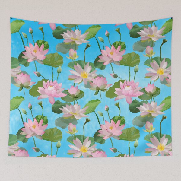 Item preview, Watercolor lily pattern seamless with Blue watercolor texture background designed and sold by mashmosh.
