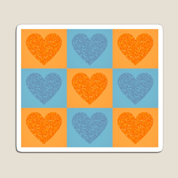 Artikelvorschau, Blaue und orange Herzquadrate Fliesenmuster entworfen und verkauft von DesignsofNote.