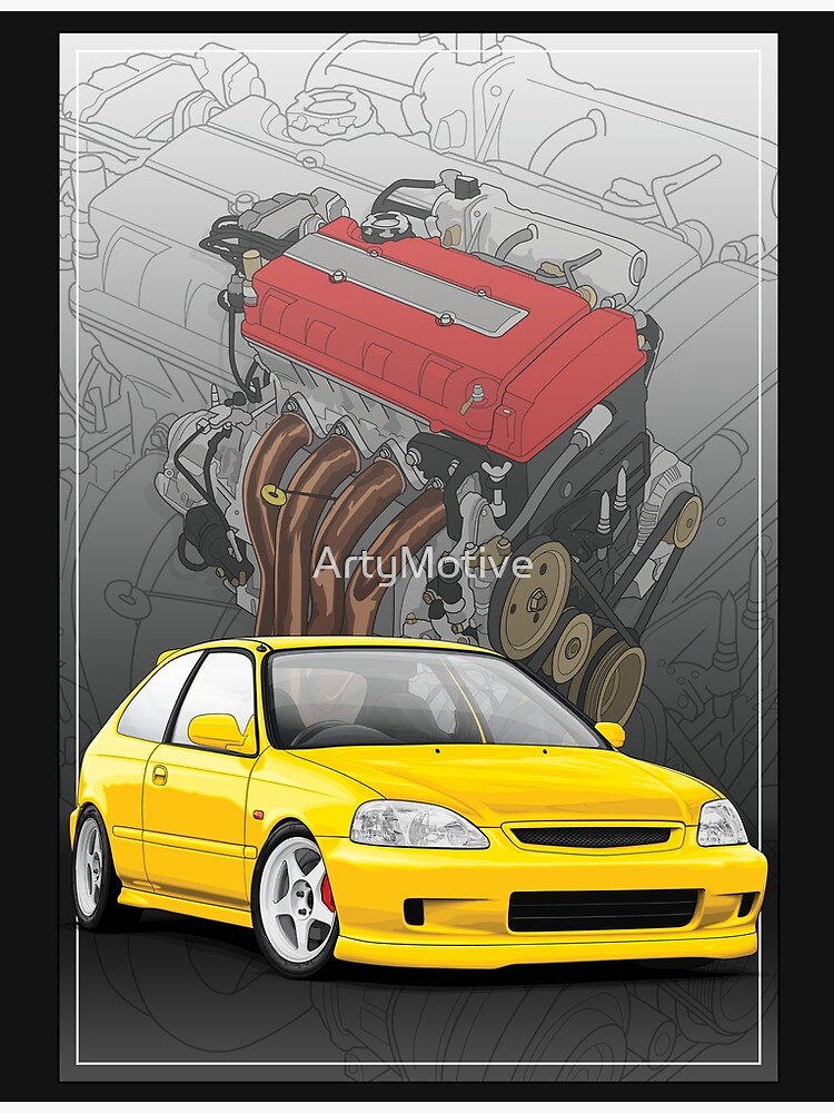 Civic EK9 Yellow with a B16b engine | Metal Print