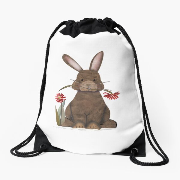 Adorable Watercolor Rabbit Playing with Marbles - Cute Drawstring Bag