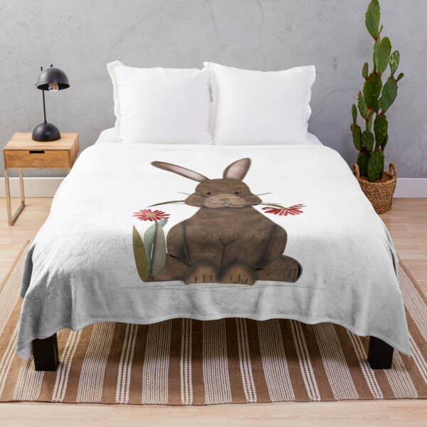 Adorable Watercolor Rabbit Playing with Marbles - Cute Throw Blanket