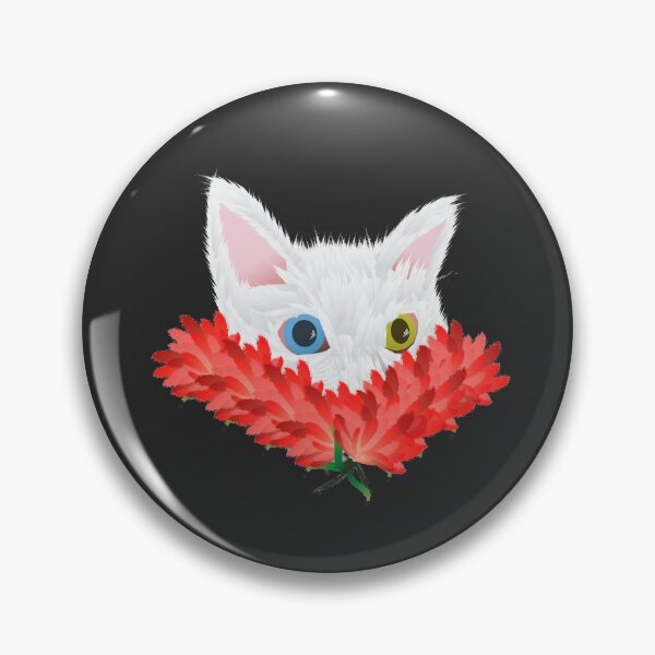 Aperçu de l'œuvre Chat hétérochromatique blanc sur fleurs créée et vendue par Ma-DesignsStore.