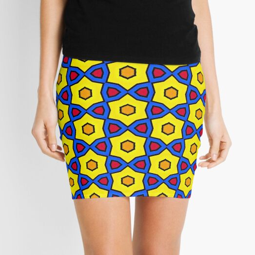 Colorful Yellow, Red and Blue Mosaic Pattern Mini Skirt