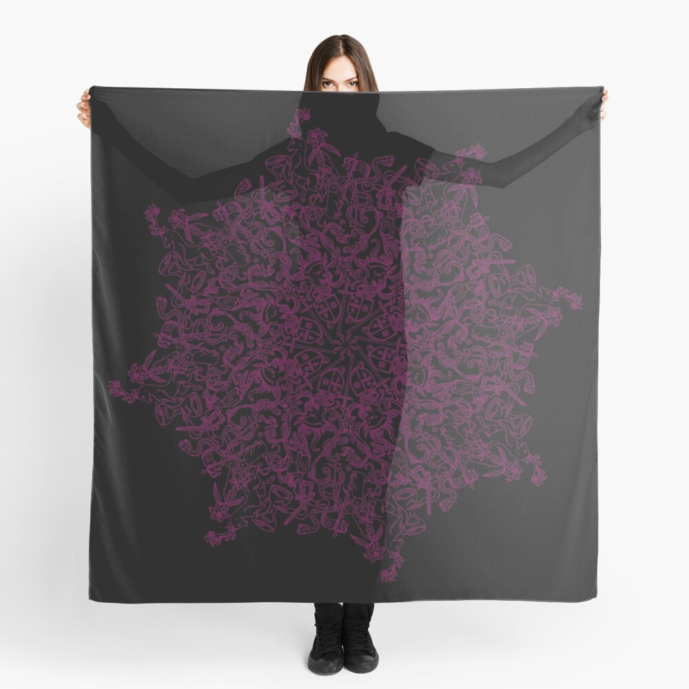 Foulard « Rosace héraldique avec lapin, personnage féminin et cerf»