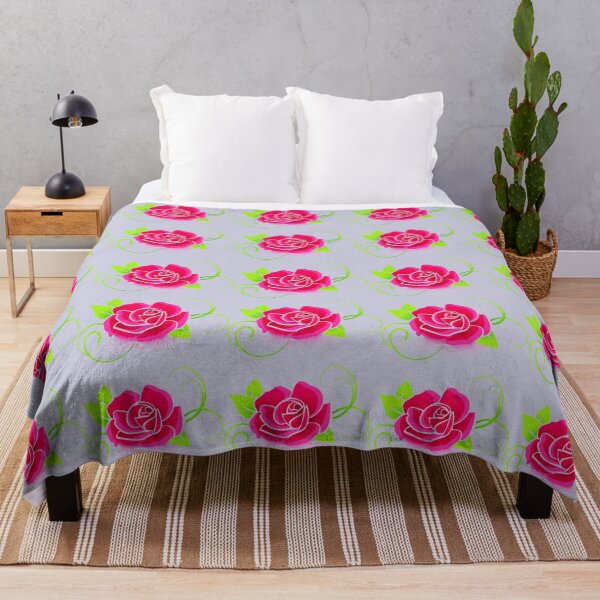 Item preview, Pink rose green leaves flower pattern: gift idea for men and women comforter designed and sold by LYSandCo.