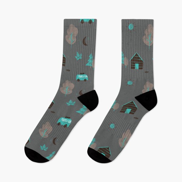 Item preview, teal and grey outdoors woodsy hiking pattern designed and sold by TheWaterBirds.