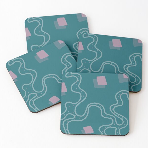 Blue and Pink Cubes Coasters (Set of 4)