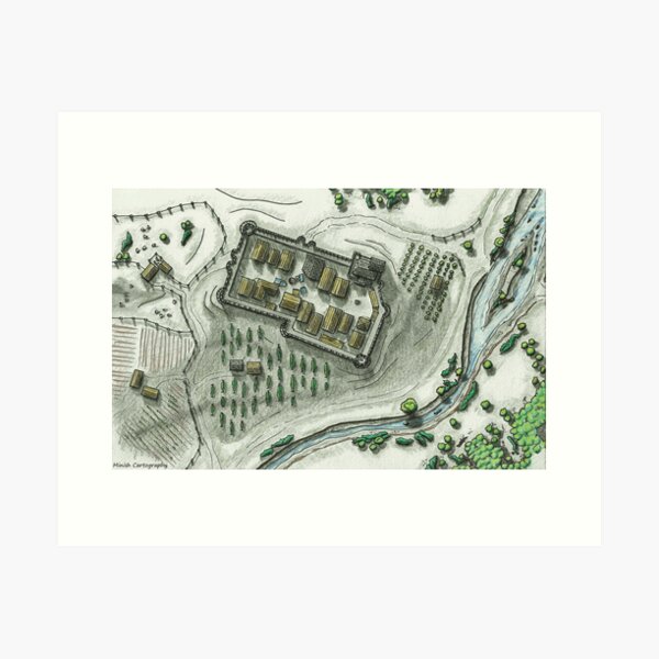 Walled town on a hill Art Print