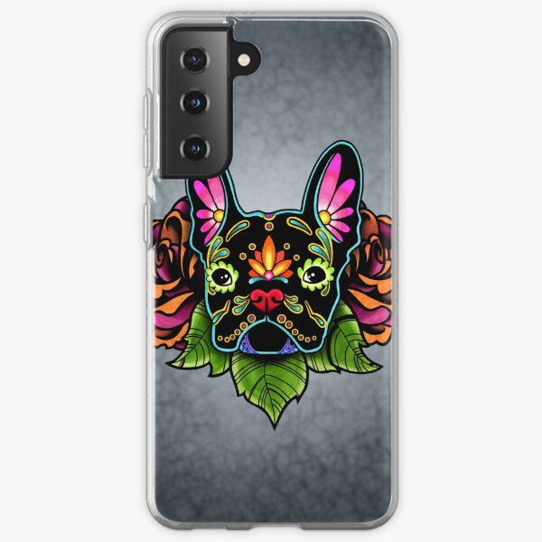 Day of the Dead French Bulldog in Black Sugar Skull Dog Samsung Galaxy Soft Case