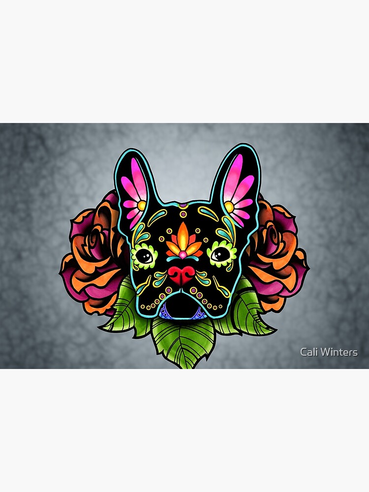 Day of the Dead French Bulldog in Black Sugar Skull Dog by prettyinink