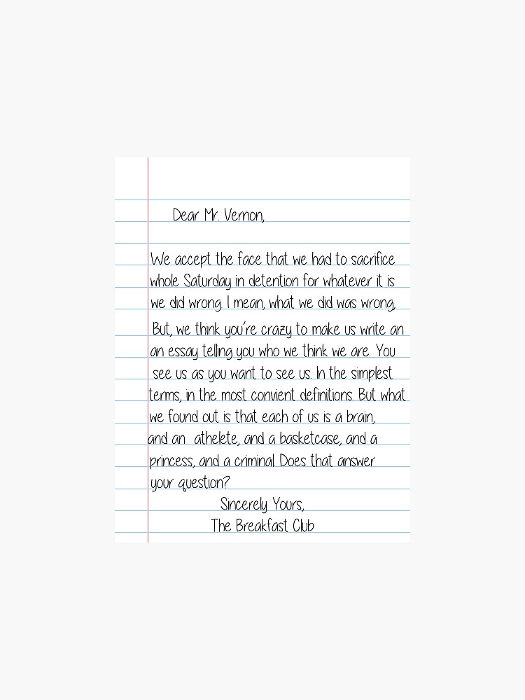 "The Breakfast Club Brian's Letter" Sticker by shannonnoelle Redbubble