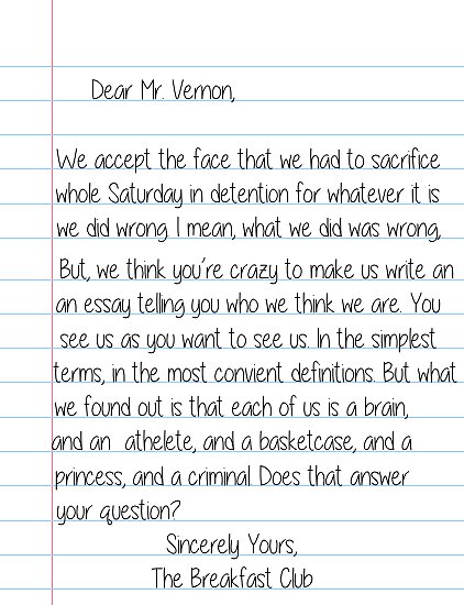 The Breakfast Club Brian s Letter The Breakfast Club Brian s Letter
