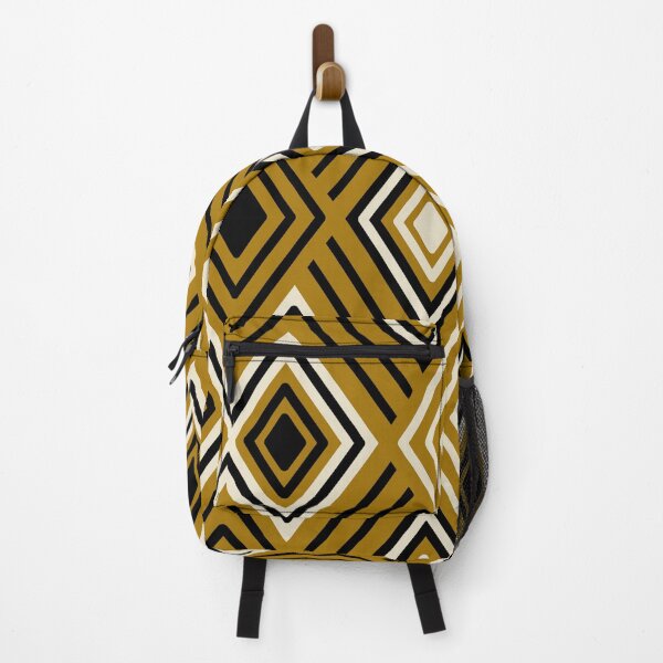 Item preview, Ochre, cream and black tribal diamonds and stripes - abstract maximalist pattern designed and sold by misentangled.