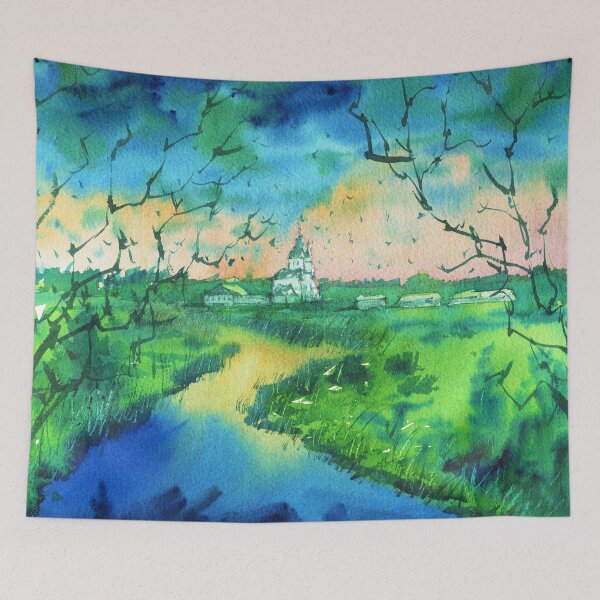 Item preview, Suzdal Landscape Watercolor Painting - Impressionist Style designed and sold by darrenyeoart.